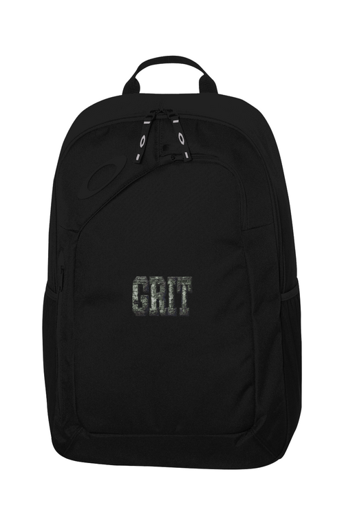 Grit With Faith 22L black backpack with front logo design