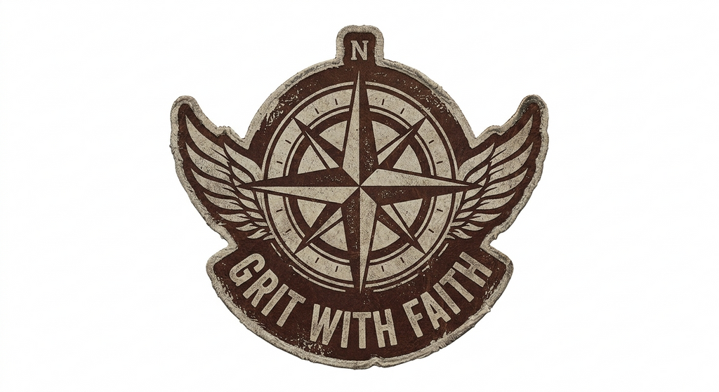 Logo with compass design and 'Grit with Faith' text on a white background
