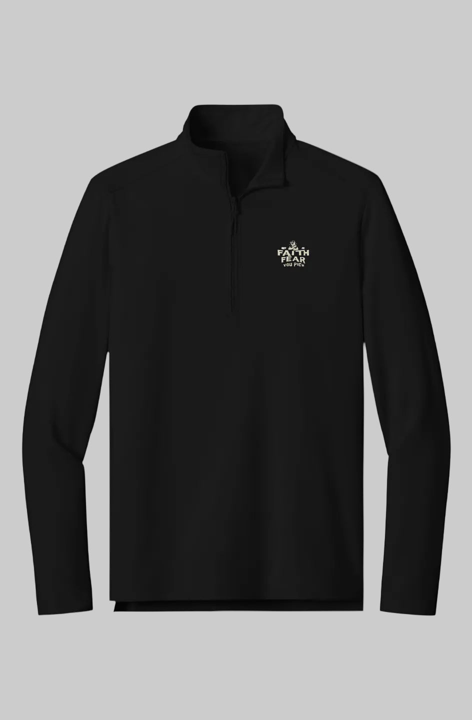 Grit With Faith black performance quarter zip pullover for golf outdoor and athletic wear
