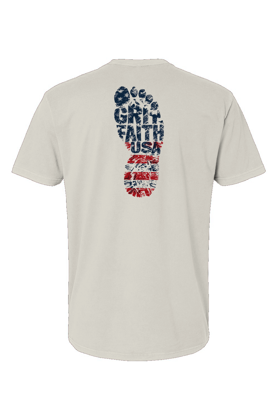 Grit Faith USA patriotic boot print T-shirt design in red white and blue