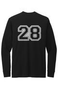 Black long-sleeve shirt with the number 28 on a white background