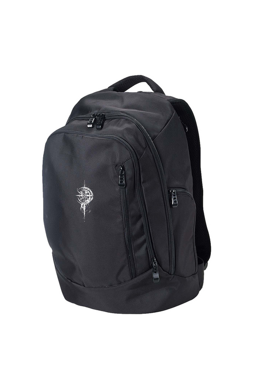 Grit With Faith BAGedge tech backpack in Black with embroidered compass logo — durable 840-denier polyester backpack with laptop compartment