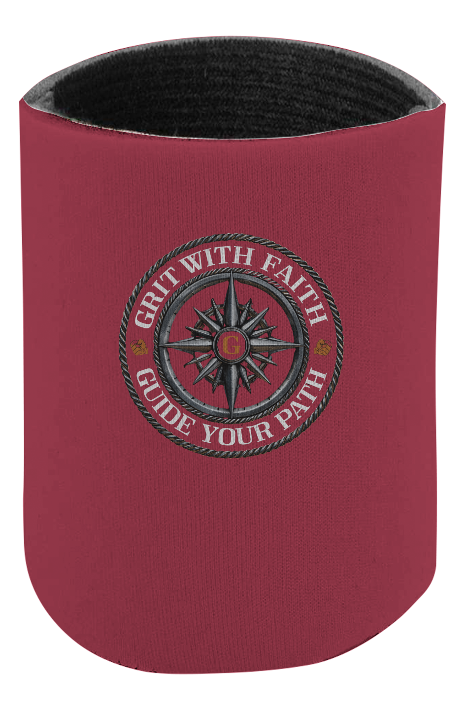 Blue Grit With Faith can holder with compass logo and Guide Your Path design