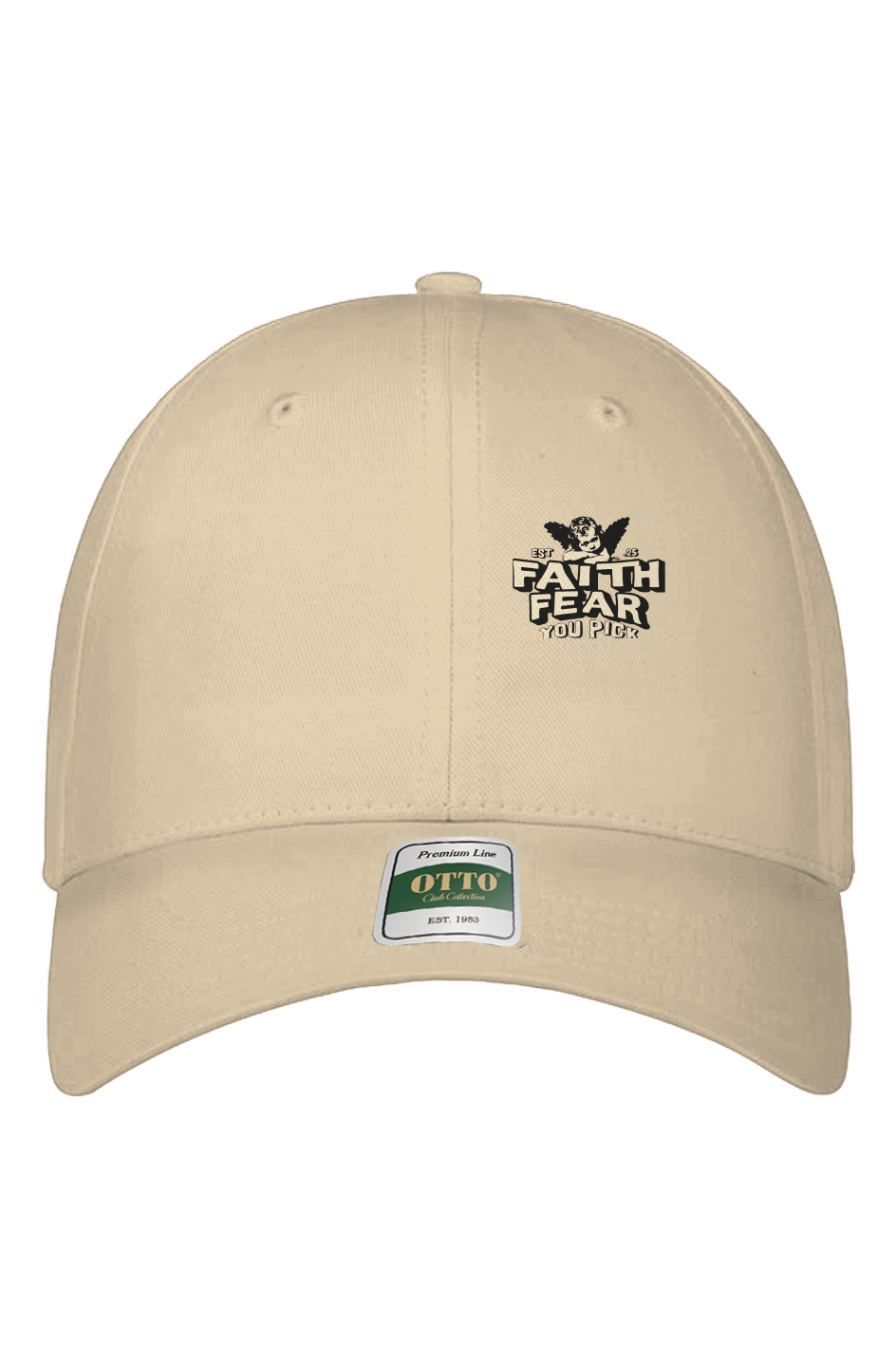 Beige cap with a logo and 'Otto' label on a white background