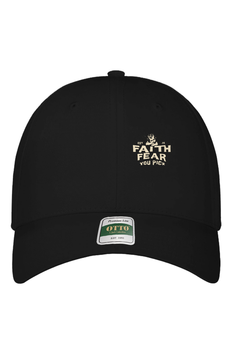 Black cap with white text and a green label on a white background