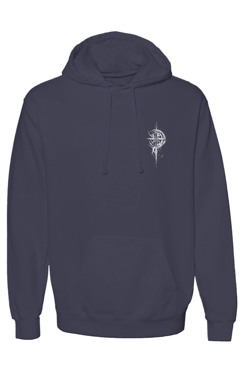 Grit With Faith garment-dyed hoodie in True Navy — heavyweight fleece pullover with jersey-lined hood