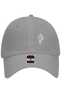 Grit With Faith low profile dad hat in Charcoal Gray with embroidered compass logo — washed cotton six-panel cap with adjustable buckle closure